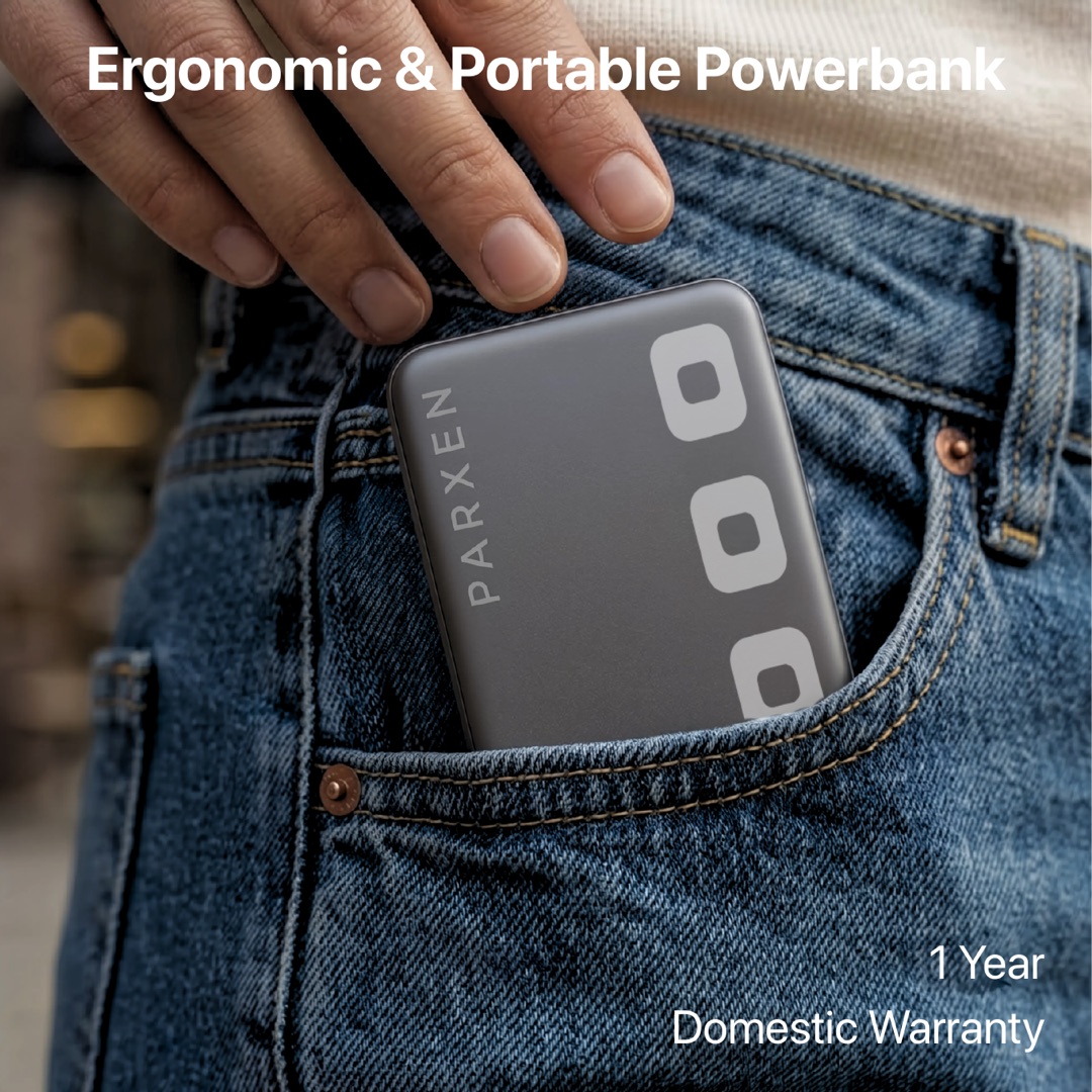 The Parxen 10000 Wired being lifted out of a jeans pocket